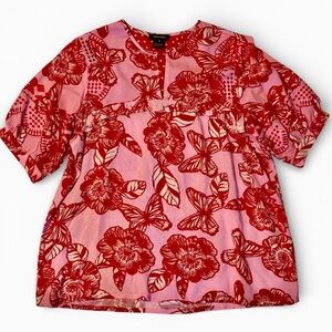 Anthropologie Vineet Bahl Inge Red Embroidered Floral Butterfly Blouse Top XS